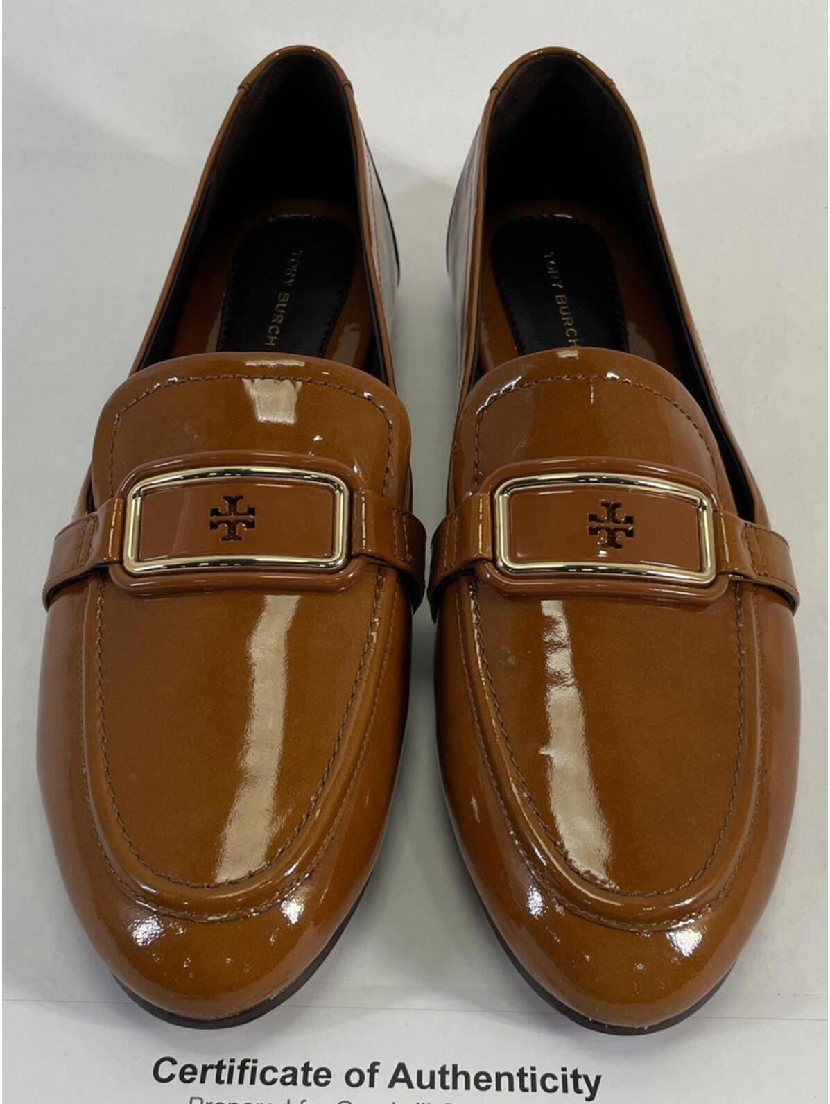 $348 Nwot Tory Burch Georgia Driving Loafers Patent Leather Tan Size 9 Brown